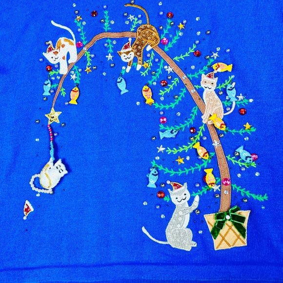 Vintage Quacker Factory Christmas Cat Sweater - XL - Picture 1 of 14